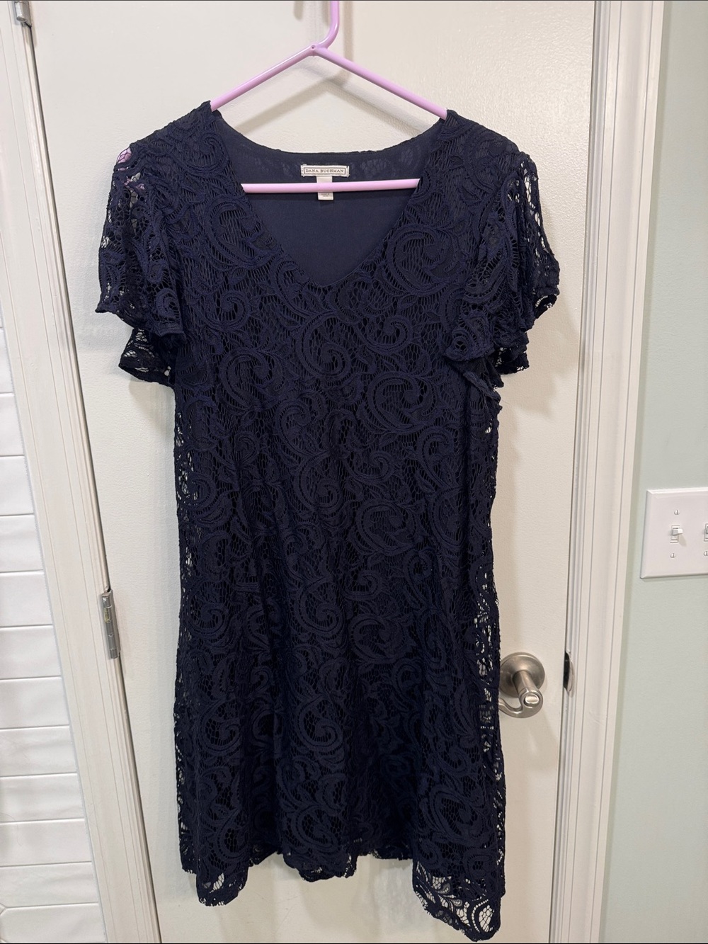 Dana Buchman Navy Crochet Lace Midi Dress